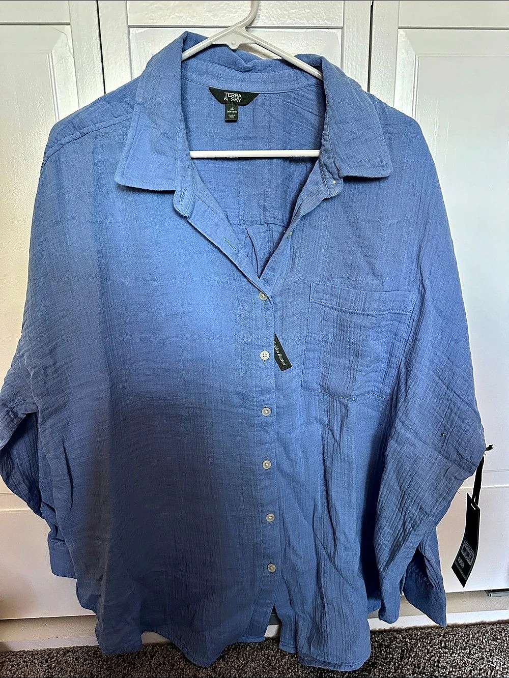 Terra & Sky Double Cloth Boyfriend Shirt Blue Size 1X